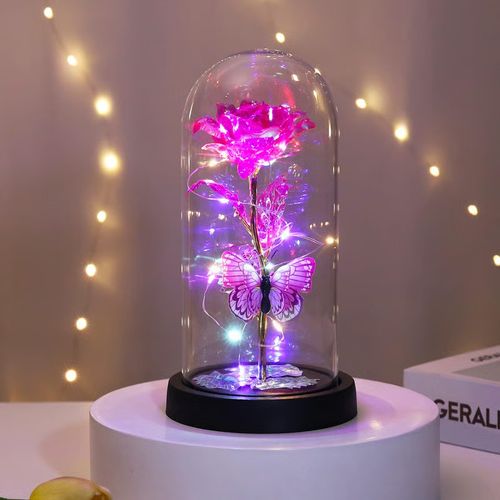 🏆Flash 49%  Almost Gone -💥Eternal Butterfly Rose Glass Dome Display with LED Light🦋🌹