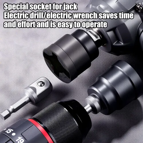 2pcs Universal Scissor Car Jack Adapter Rv Stabilizer Jack Drill Adapter Car Disassemble Tool Steel Ball Joint Rod Impact Wrench Tool