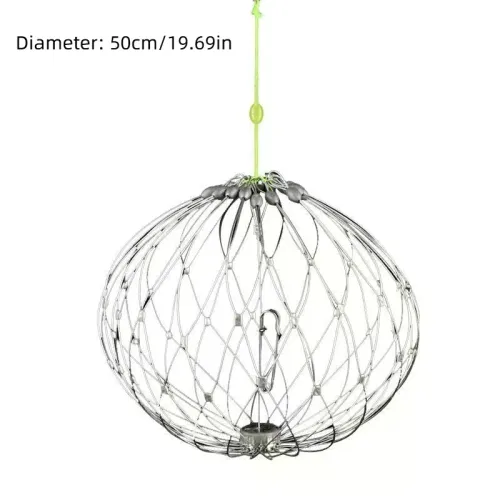 50cm 19.69in Fishing Net Cage Open Closing Wire Fish Crab Trap Net Steel Wire For Saltwater Seawater Outdoor Fishing Accessories