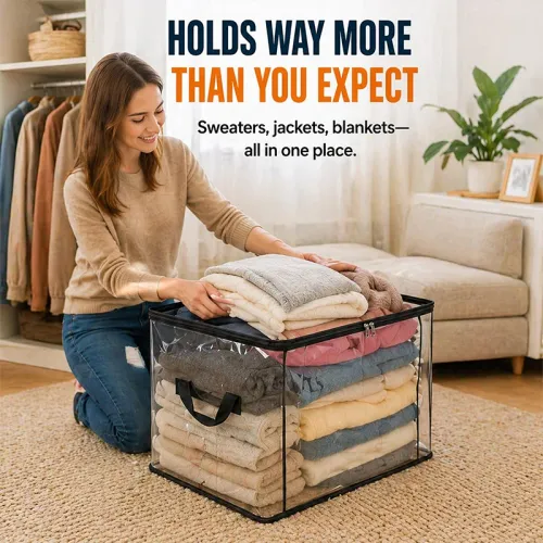 4Pcs Quilt Organizer Bag Foldable Transparent Large Capacity Woven Closet Sort Waterproof Double Zipper Portable Storage for Clothes