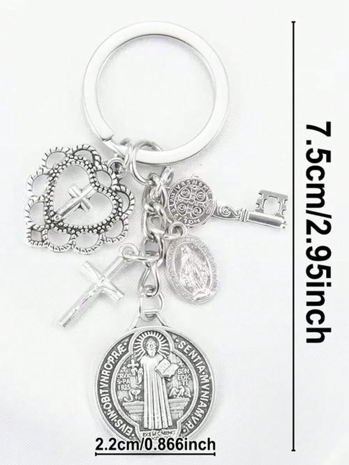 3PCS Family Pack Religious St Benedict Virgin Mary Cross Keychain Prayer Protection Multi-Piece Bag Phone Charm Party Gift