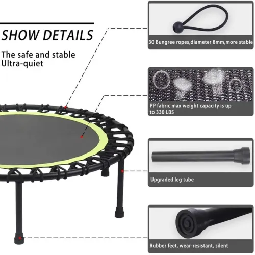 40 Inch Fitness Trampoline For Adults 400bls Indoor Outdoor Silent Jumping Bed Elastic Trampolines Aerobic Exercise Workout