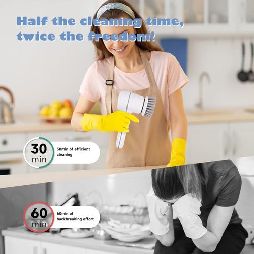 Electric Spin Scrubber Cordless Electric Cleaning Brush with 5 Replaceable Brush Heads, Rechargeable