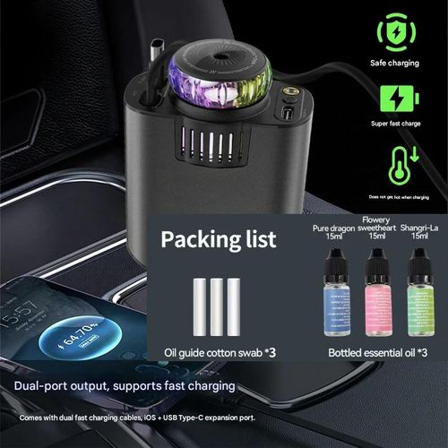 5 in1 car aromatherapy essential oil diffuser Starlight 45W extendable mobile phone charger