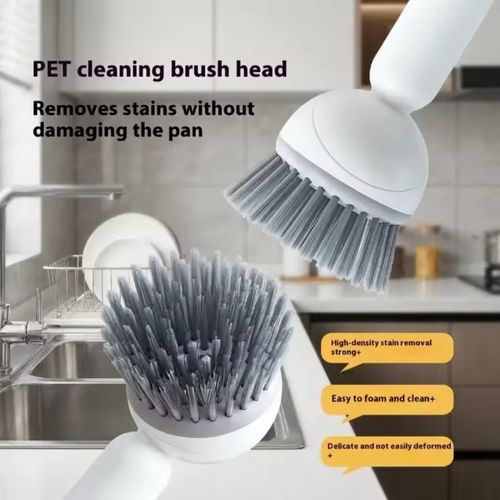2Pcs Long-Handled Rotating Pot Brush Kitchen Scrubber Oil-Resistant Dish Washing Brush Non-Scratch Cleaning Tool For Pans Pots Sinks