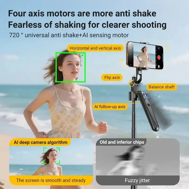 69.6in Automatic Face Tracking Telescopic Selfie Stick Tripod with 360° Rotatable Design, Fill Light, Remote and Gesture Control, Portable Cellphone Mobile Accessory for Live Streaming, Tripod for iPhone