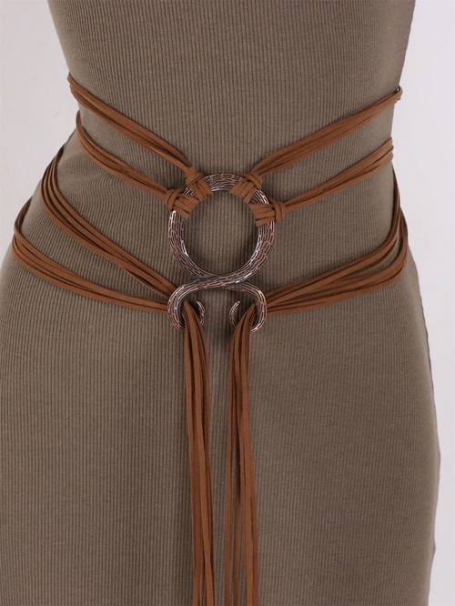 🔥Medieval Viking Braided Leather Belt Set, with Ring Buckle & Tassel Decorations