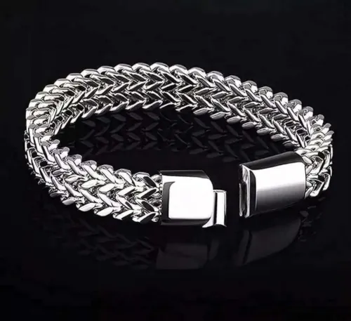 5*10cm Stainless Steel Braided Double Row Front and Rear Fish Scale Alloy Magnetic Buckle Bracelet with Keel Jewelry New Model