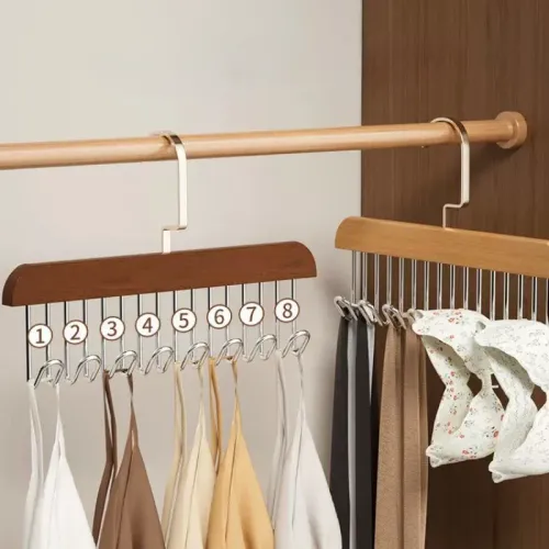 3-Pack 8 Hooks Hanger Multi-functional Wooden Hangers