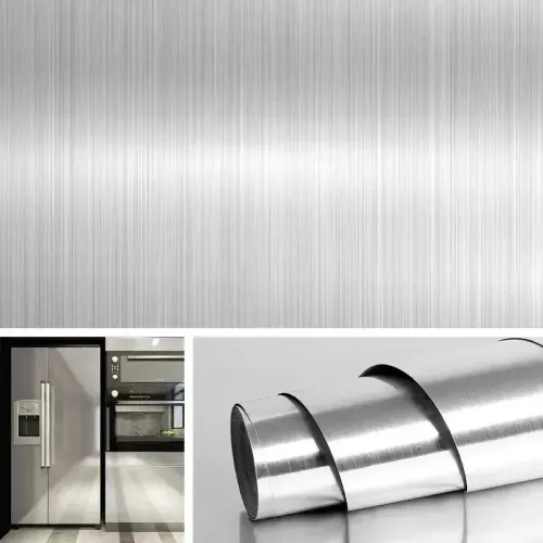 2 pcs  PVC Stainless Brushed Silver Removable Wallpaper Decor Film Vinyl Waterproof Oil-proof House Appliance Kitchen Elevator Sticker