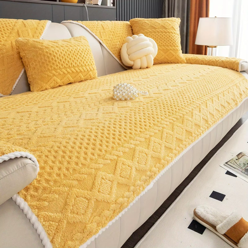 Soft Milk Velvet Sofa Throw Blanket, Plush Textured Couch Cover for Living Room