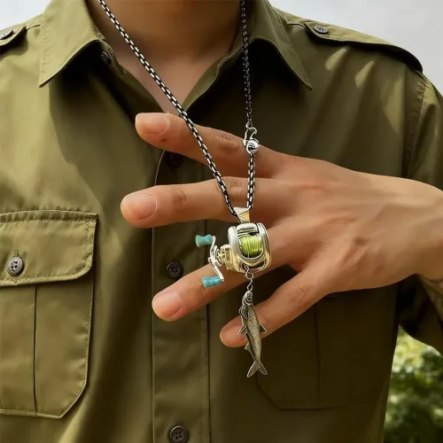 Rotating Handle Necklace Exquisite Spinning Reel Pendant Mini Casting Reels Pendant High-Quality Mini Fishing Reel Necklace