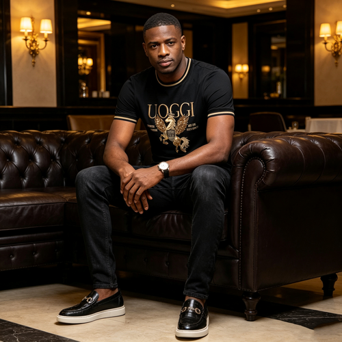 Black men's new T-shirt, lightweight, breathable, and suitable for business casual wear.