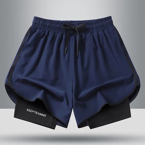 Men's quick drying and breathable 2-in-1 running shorts with built-in lining suitable for exercise jogging and marathon running