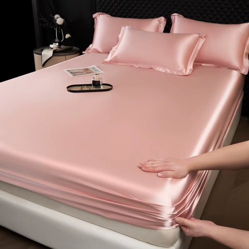 ✨ 3-Piece Ice Silk Fitted Sheet Set, 1 Fitted Sheet + 2 Pillowcases, Silky Smooth Cooling & Breathable Bed Sheets with Stretchy Elastic Fit for 10–18cm Mattresses