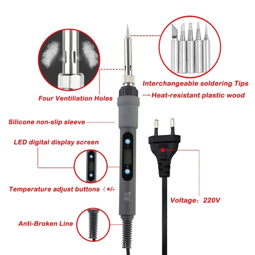 Adjustable Digital Display 80W Electronic Soldering Iron Electric Welding Solder Rework Heat Pencil Repair Tool Station Solder