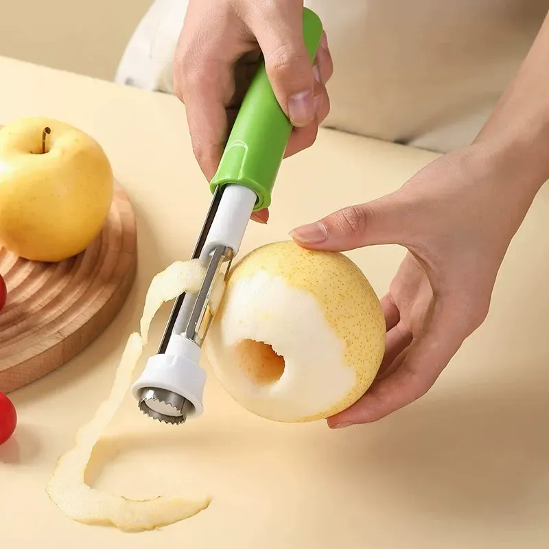 2 in 1 Fruit Core Remover Stainless Steel Rust-proof Fruit Peeler Anti Slip Handle Anticorrosive Fruit Pitter Pear
