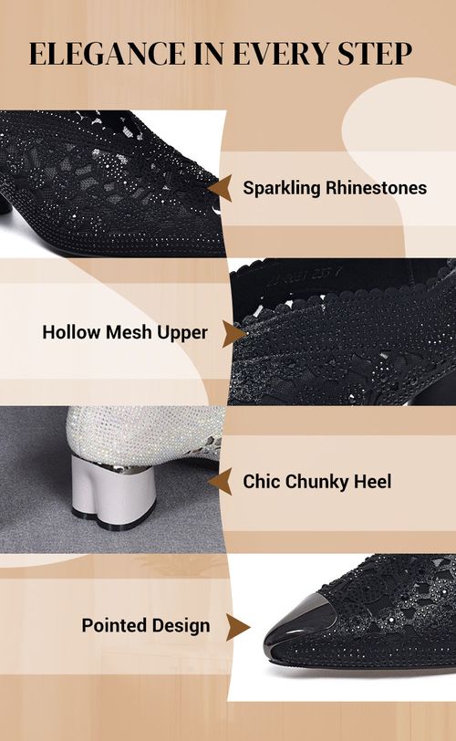 💥HOT SALE 50% OFF✨Hollow mesh sandals with rhinestone and chunky heel