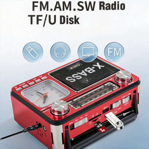 Retro Clock Bluetooth Radio Home Portable Light And Support USB TF Card Interface Receiver MP3 Music Player