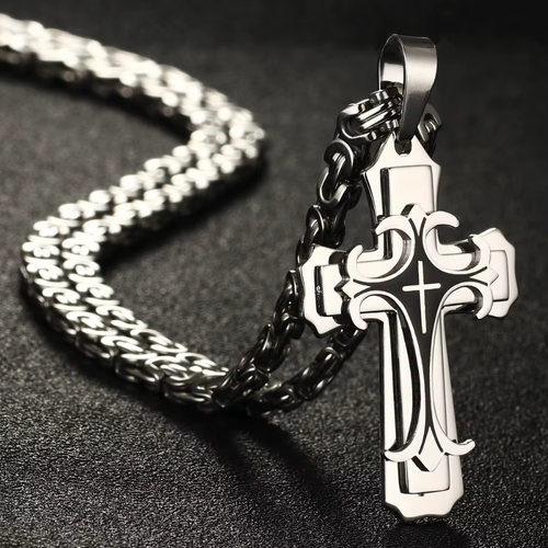 Men's Cross Pendant Necklace and Bracelet Set