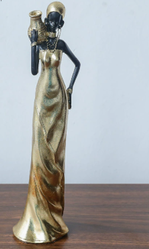 Elegant Vintage-Style Resin Sculpture of an African Woman