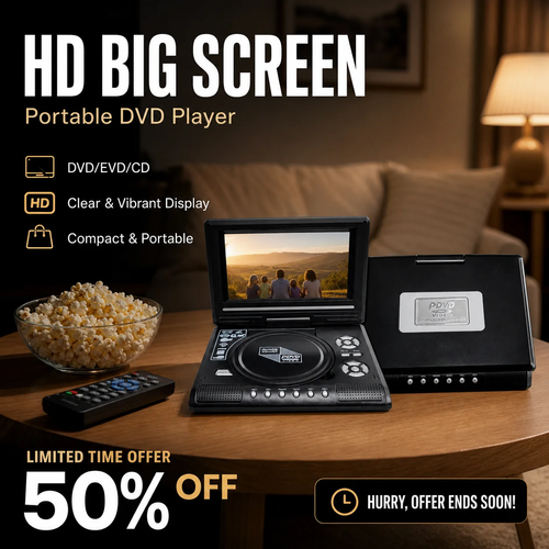 Finally, a screen thats big enough, a battery that lasts for hours, and it plays everything: DVD, USB, SD. For the back seat, the tent, or just on the couch at home—no more fighting over the tablet.