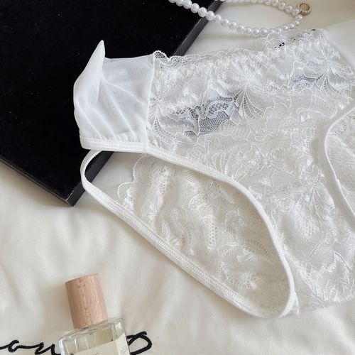 Women sexy Low Rise Mesh Briefs with Cutouts Lace Up Detail and Large Bow Accent