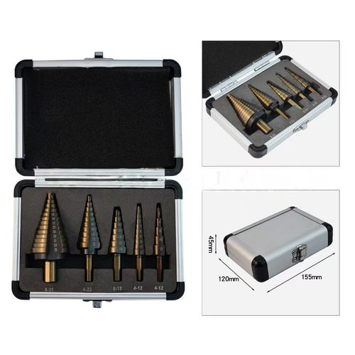 5 Pcs HSS Step Drill Bit Set Metal Step Cone Drill Bit Aluminum Case Metal Drilling Tool for Metal Wood Step Cone Drill Bit ﻿