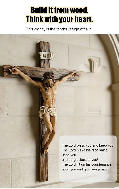 Wooden Jesus Prayer Cross Ornament (3D Hanging Decoration)