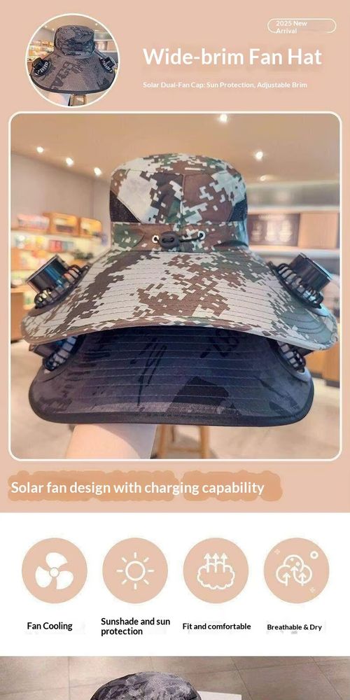 Fan Hat Wide Bri m Solar Charging Fisherman Hat Multi Functional Outdoor Sun Shade For Camping Hiking Farming Adult