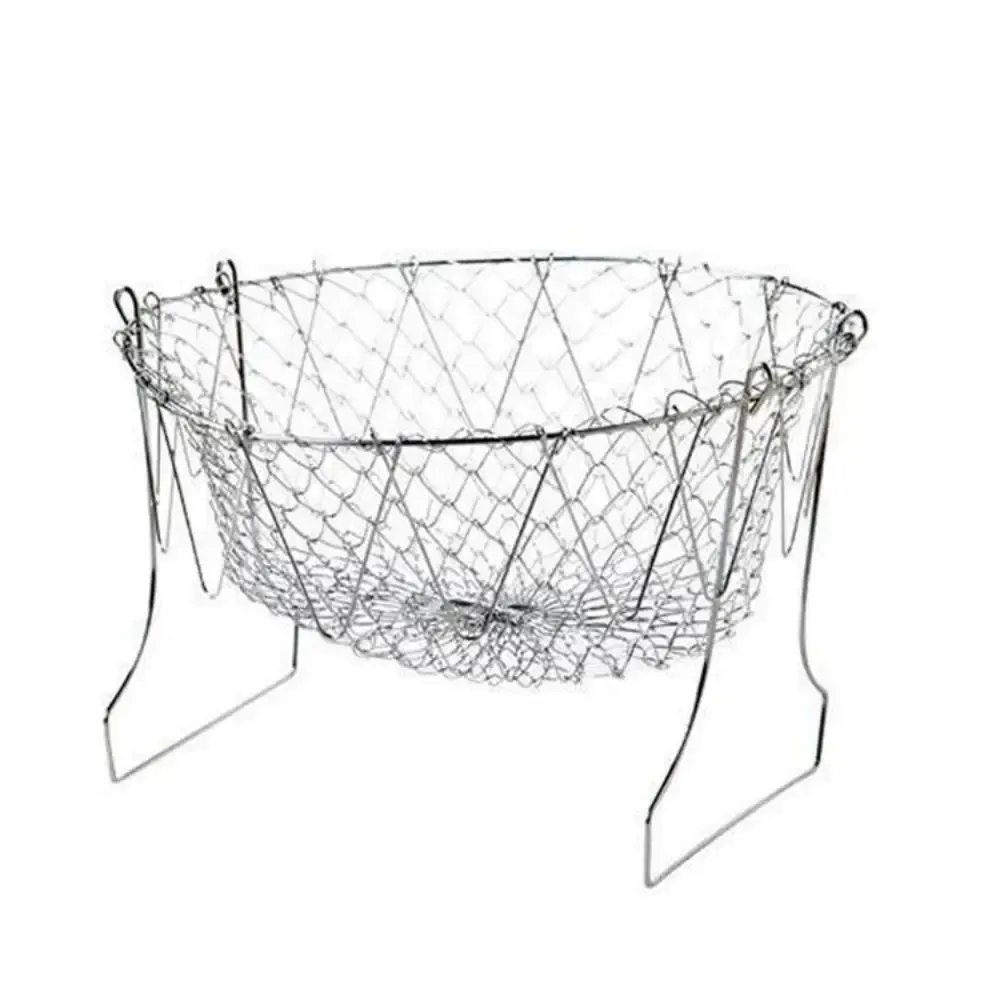 2PCS Durable Stainless Steel Fryer Basket Foldable Multifunctional Fried Filter Screen Silver Drain Oil Basket Kitchen Supplies