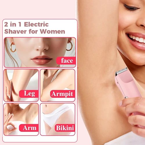 Women's Electric Bikini Trimmer & Body Shaver Dual Head Ceramic Blades Painless Wet Dry Use for Face Body Quick Smooth Cordless USB Fast Charge Gift