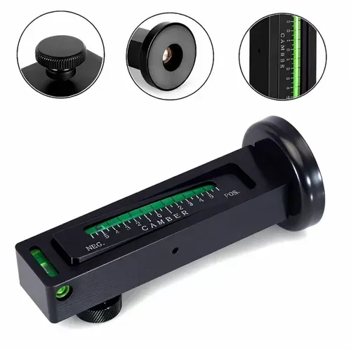 Automobile four-wheel alignment magnetic level instrument, with strong magnetic attraction for easy installation, featuring two bubbles and precise scale reading for clarity. It has low error. Suitable for adjusting camber angle and suspension modification. It is sturdy, durable and portable, serving as a practical auxiliary tool for auto repair and modification enthusiasts. It is a great helper for improving the efficiency and accuracy of four-wheel alignment.