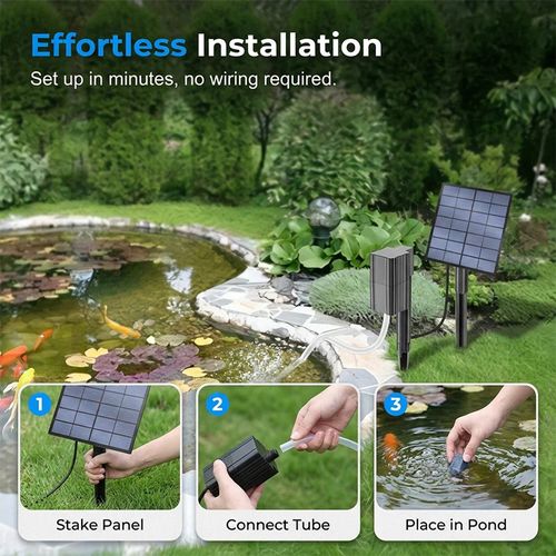 Solar-Powered Pond Aerator—solar-driven, no wiring required. It boosts oxygen levels for fish and aquatic plants, purifies the water, and brings your pond to life!
