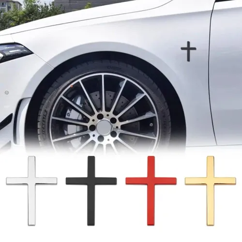 Divine Grace 3D Metal Sculpted Crosses: Sophisticated Exterior Vehicle Adornment – Dual-Piece Precision-Crafted Emblems