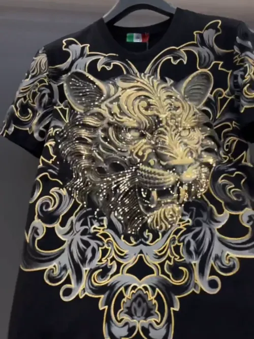 1PCS High-Quality Gold Foil Tiger Men Shirt Luxury Versatile Comfortable Stylish Urban