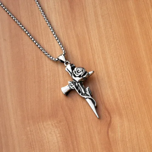 2Pcs His & Her Vintage Rose Cross Pendant Necklace - Perfect Matching Gift Set