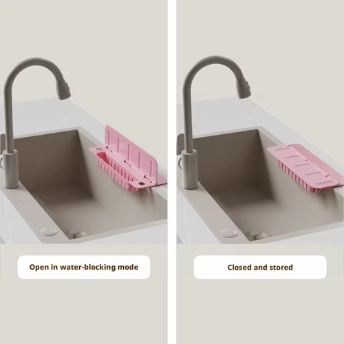 Silicone Kitchen Sink Splash Guard Anti-Splash Faucet Water Baffle Suction Cup Drain Storage Tray Rack