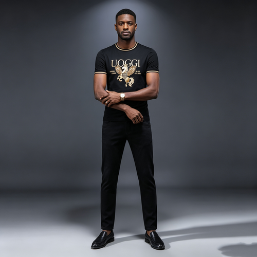 Black men's new T-shirt, lightweight, breathable, and suitable for business casual wear.
