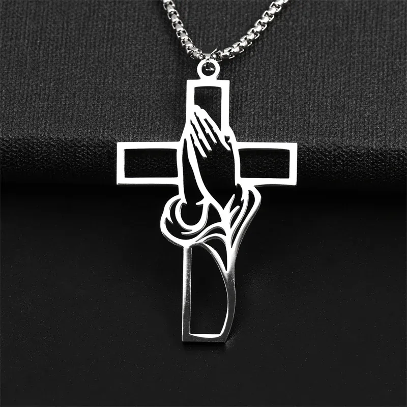 3PCS Christian Bible Cross Chain Necklace Stainless Steel Pendant Necklace for Men Religious Prayer Jesus Jewelry Gift Corren