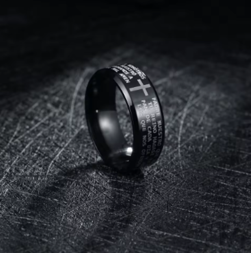 Classic Men Titanium Steel Bible Verse Cross Jesus Ring Letter Bible Verse Prayer Finger
