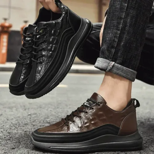 Men's Patent Leather Shoes Thick Sole Male Adult Drawstring Lace-up Shoes Vintage Retro Casual British Style Shoes Streetwear
