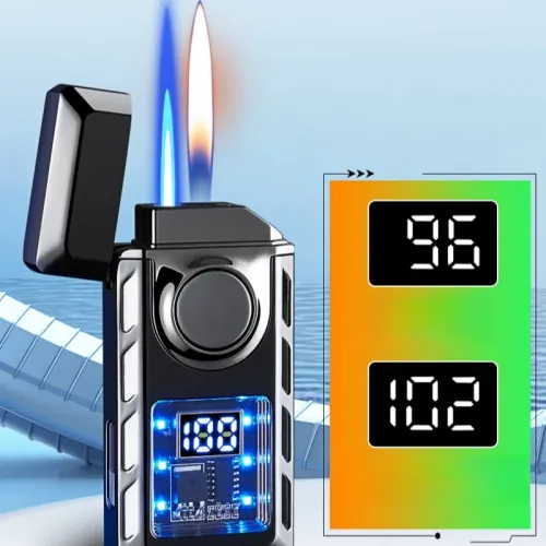 Voice-activated dual-flame refillable windproof lighter with intelligent sensor ignition