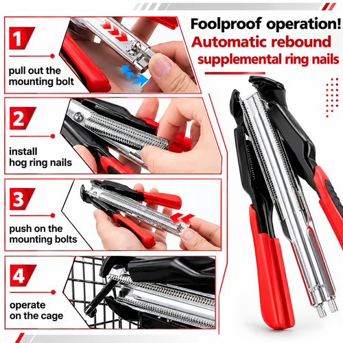 C-Type Hog Ring Pliers Kit Auto Feed Fence Fastener Tool for Animal Pet Cages Fencing, Upholstery, Car Cushions, Meat and Sausage Casings