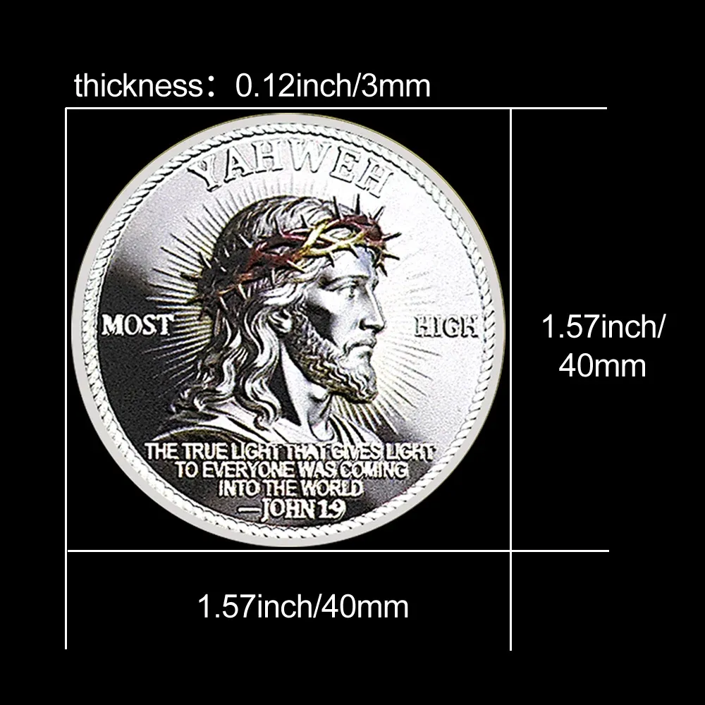 3PCS Yahweh Jesus Christ Commemorative Coin Crown of Thorns Religious Collectible Token Christian Gift Metal Coin Art Decor