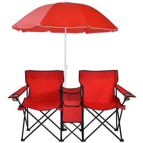 Portable Folding Picnic Double Chair with Umbrella, Table & Cooler