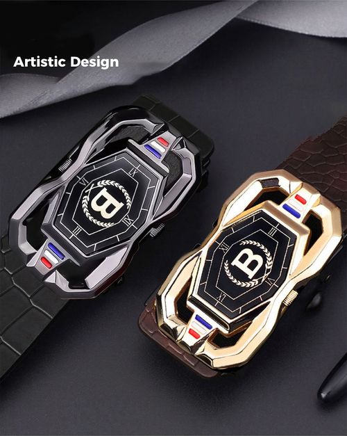 120cm Men's leather belt, featuring an elegant crocodile skin pattern and an automatic buckle