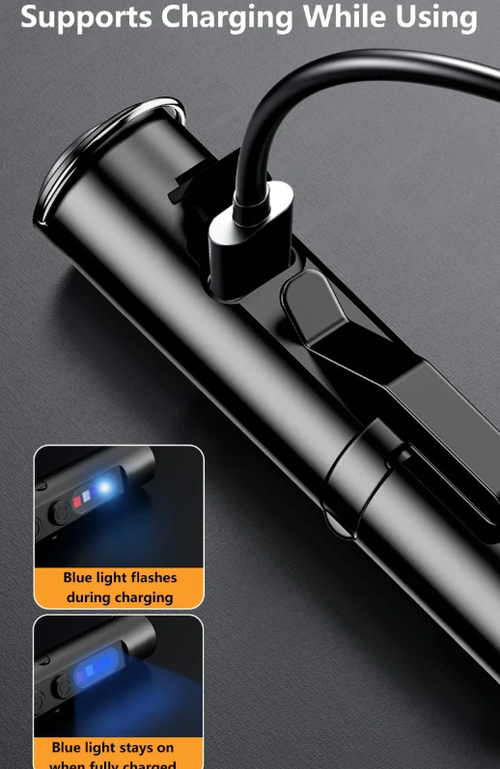 Lenovo 6-in-1 Multifunctional Keychain Flashlight COB Side Light Rechargeable Magnetic Work Light Window Breaker Emergency Tool