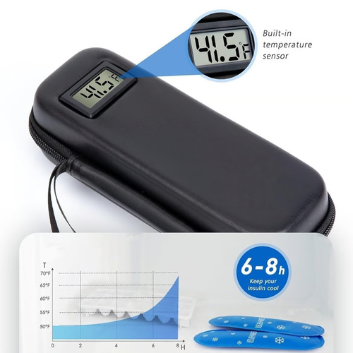 Insulin Cooler Travel Case with Temperature Display-The images show temperatures in Fahrenheit, but the actual product displays temperature in Celsius.