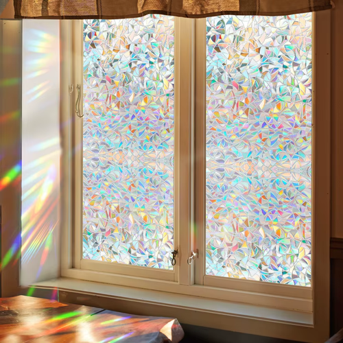 🌈3D Rainbow Privacy Window Film – No-Glue Static Cling Glass Film for Bathroom & Home Windows✨